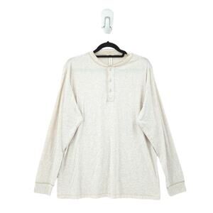 SKIMS Unisex XS Boyfriend Long Sleeve Henley Light Heather Oatmeal Brown Jersey